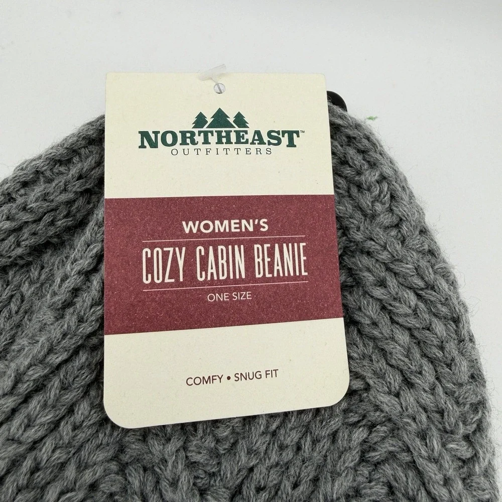 Northeast Outfitters Cozy Cabin Beanie Women's Grey Fleece Lined Knit Winter Hat